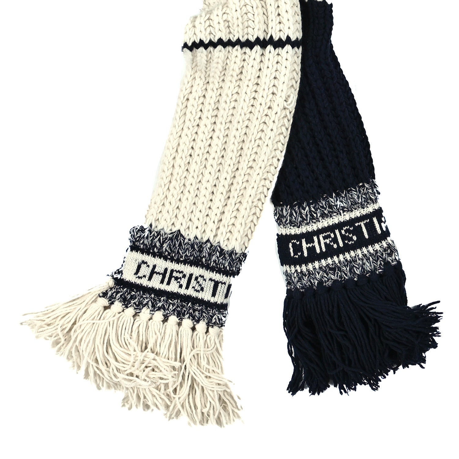 Christian Dior Wool Cashmere Knit Stripe Scarf Blue White 2 of 3