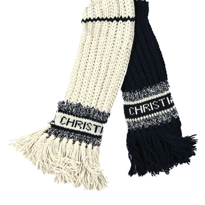 Christian Dior Wool Cashmere Knit Stripe Scarf Blue White 2 of 3