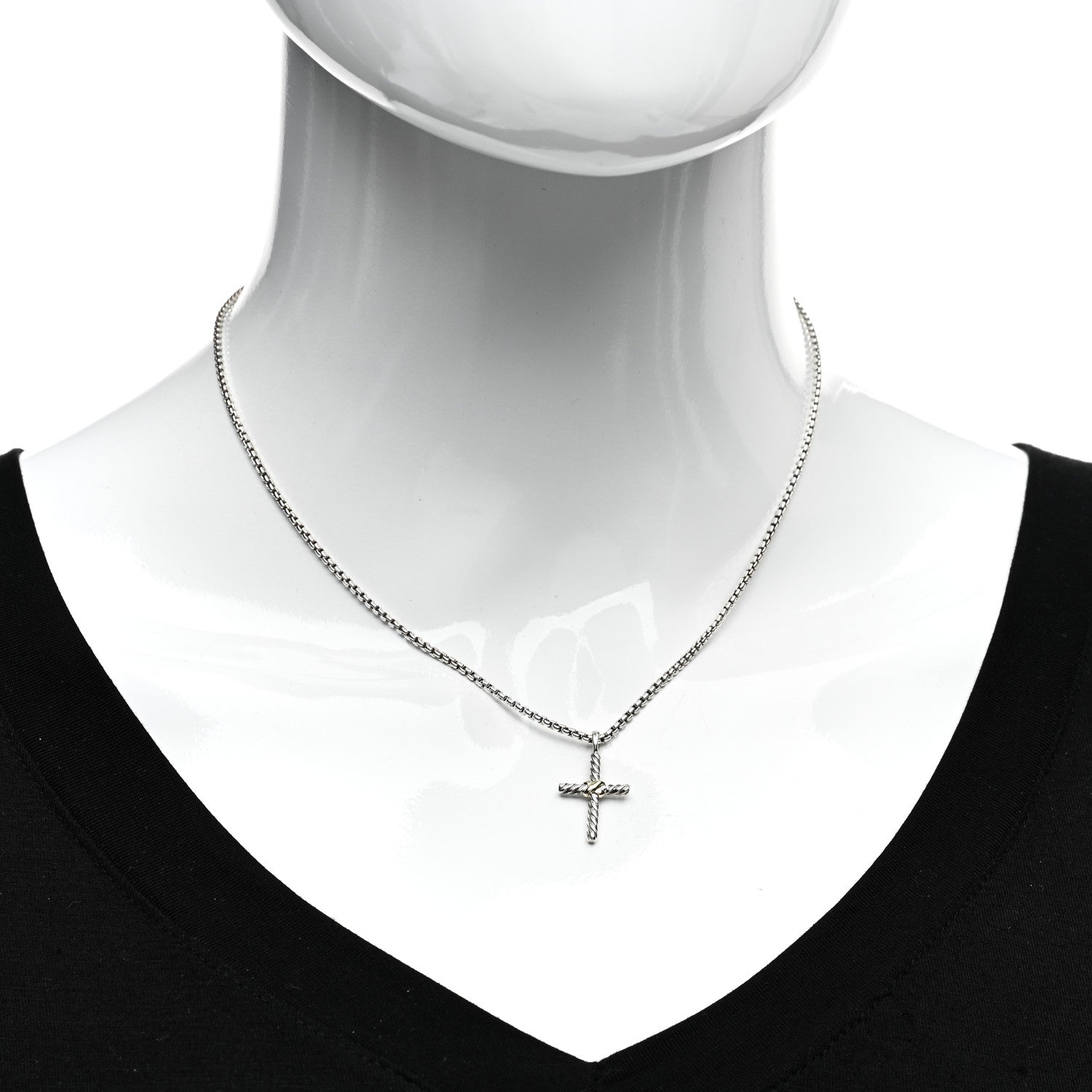 David Yurman Sterling Silver 14K Yellow Gold Petite X Cross Pendant Necklace 2 of 4