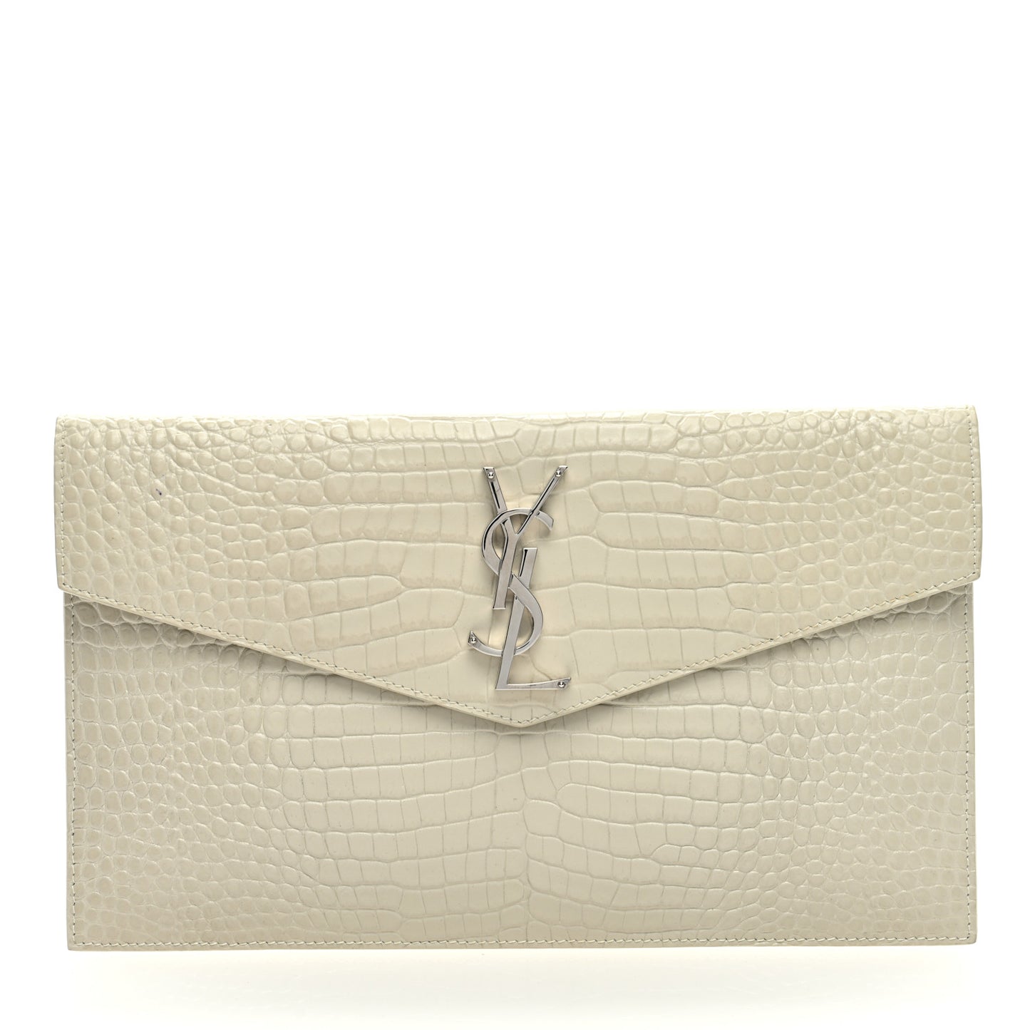 Calfskin Crocodile Embossed Uptown Monogram Clutch Porcellana