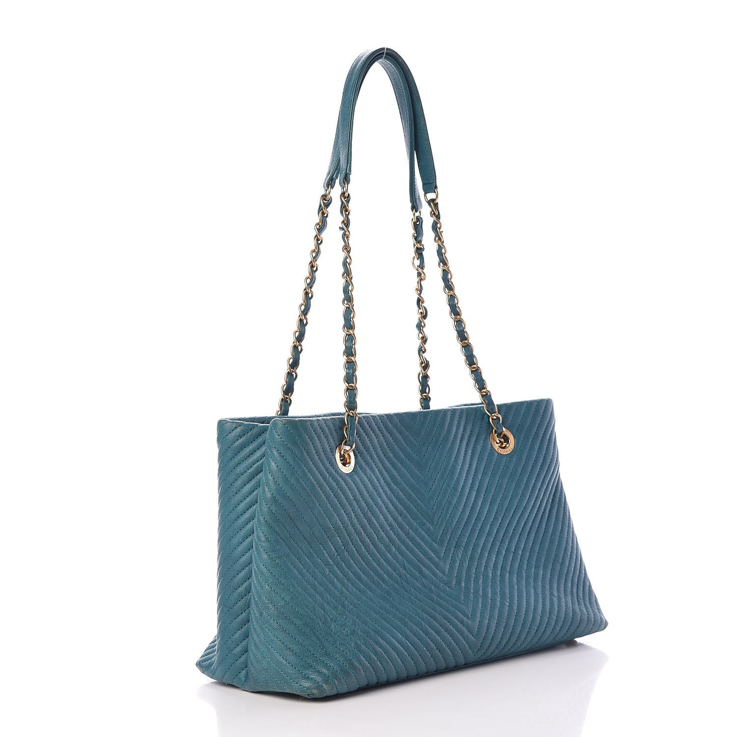 Wrinkled Lambskin Chevron Quilted Surpique Tote Turquoise
