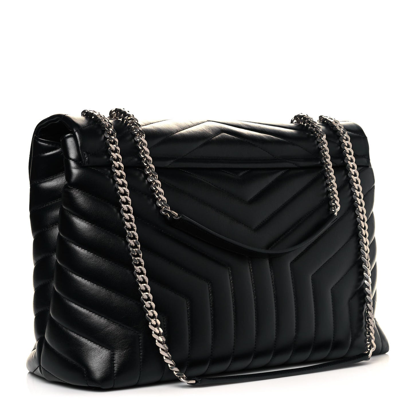 Calfskin Y Quilted Monogram Large Loulou Chain Satchel Black