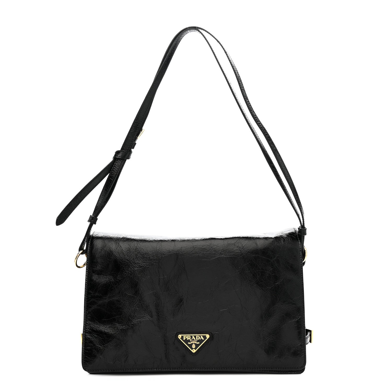 Prada Soft Lux Calfskin Triangle Medium Shoulder Bag Black 1 of 11