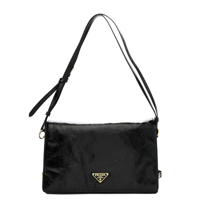 Prada Soft Lux Calfskin Triangle Medium Shoulder Bag Black 1 of 11