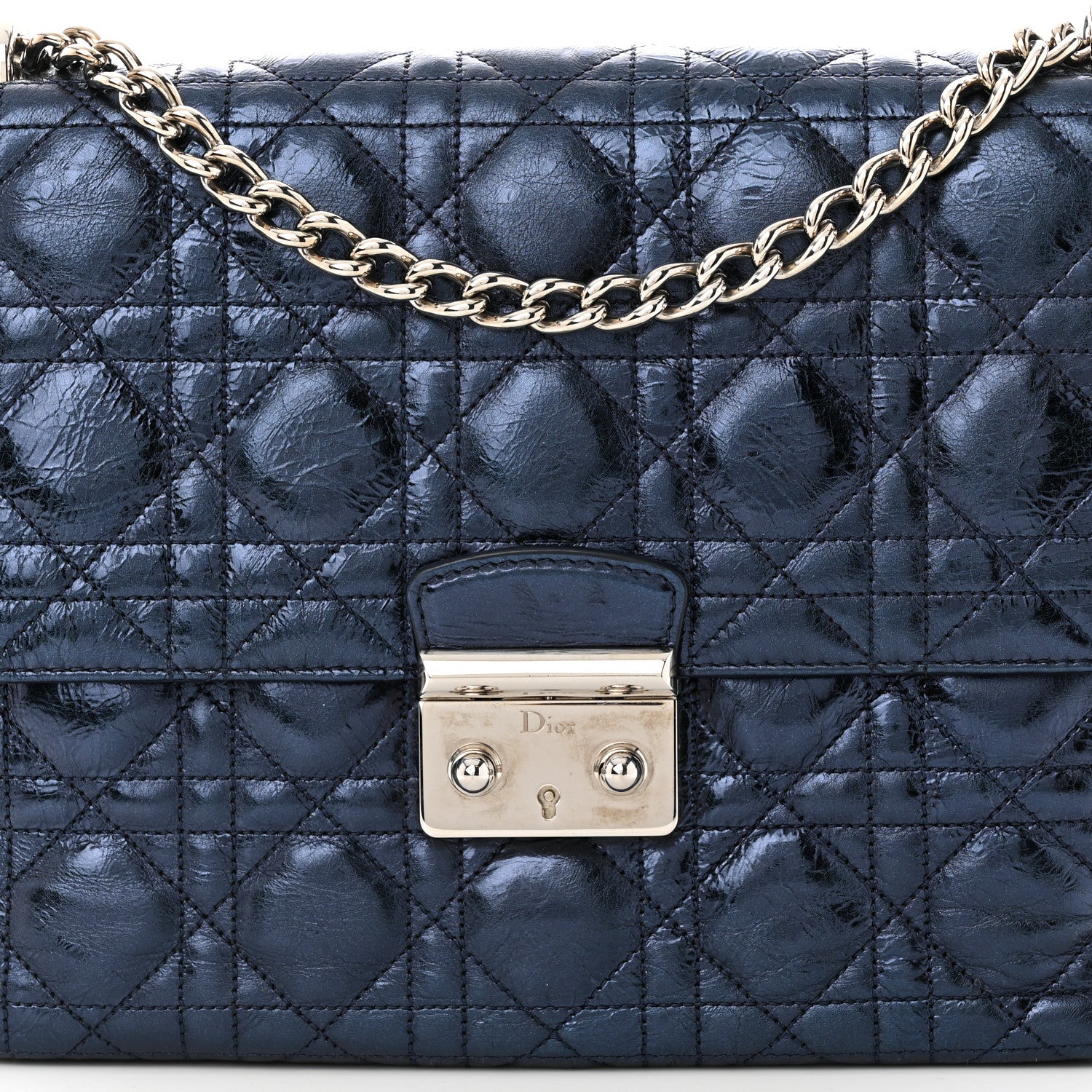 Christian Dior Metallic Calfskin Large Miss Dior Flap Marine 8 of 10