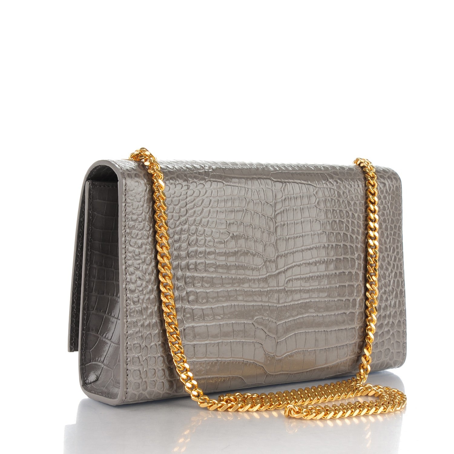 Saint Laurent Calfskin Crocodile Embossed Medium Classic Monogram Kate Tassel Satchel Fog 2 of 8