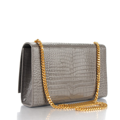 Saint Laurent Calfskin Crocodile Embossed Medium Classic Monogram Kate Tassel Satchel Fog 2 of 8