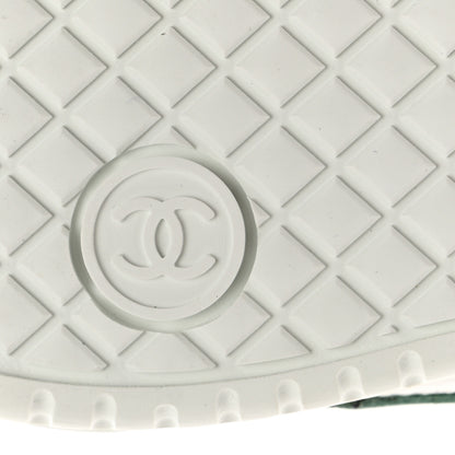 Chanel Calfskin Suede Calfskin Logo Womens Sneakers 37.5 White Dark Green 8 of 10