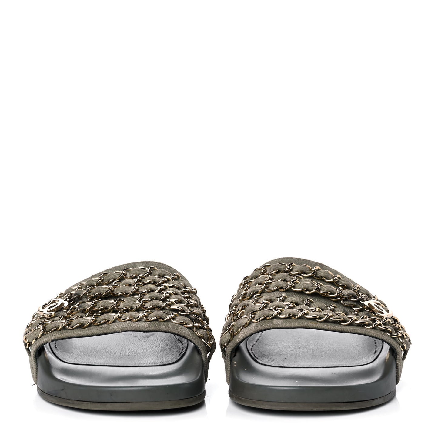 Canvas Chain Flat Sandals 36 Khaki