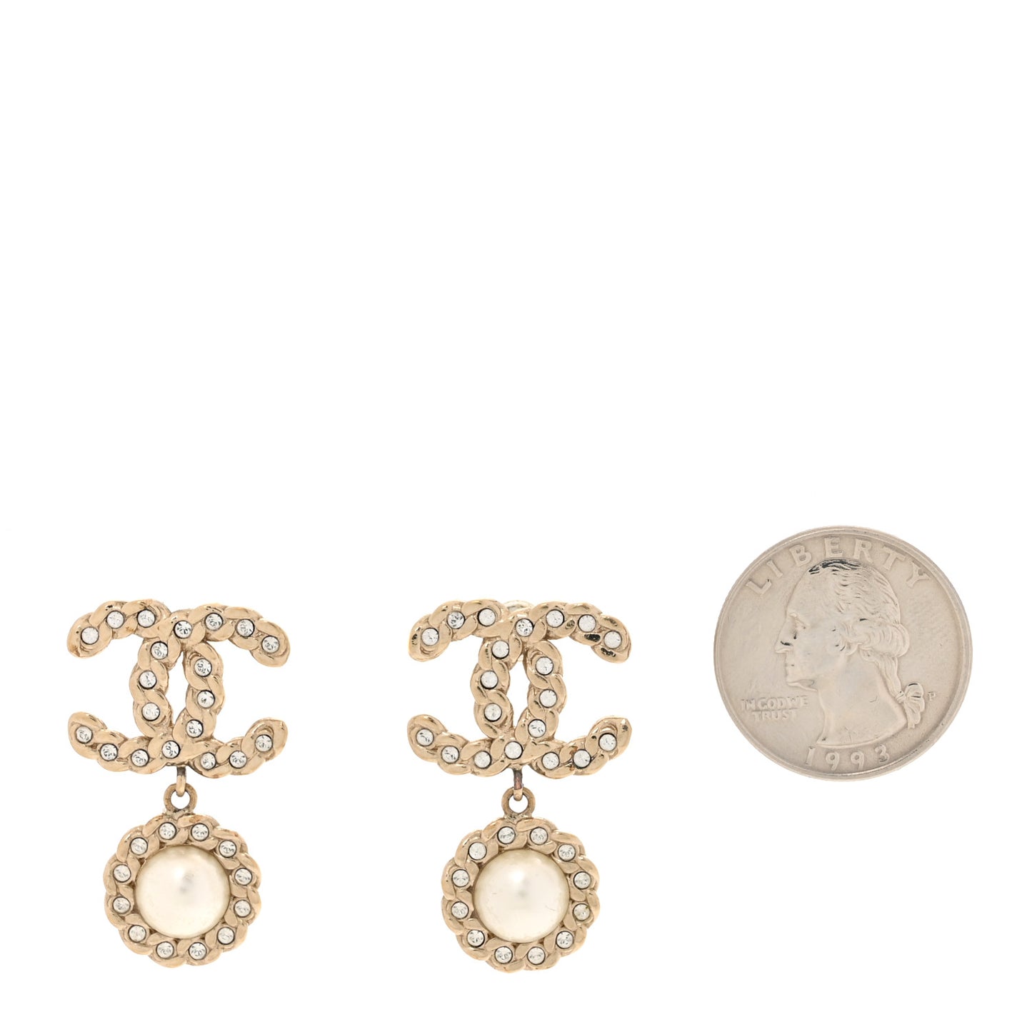Crystal CC Pearl Drop Earrings Light Gold