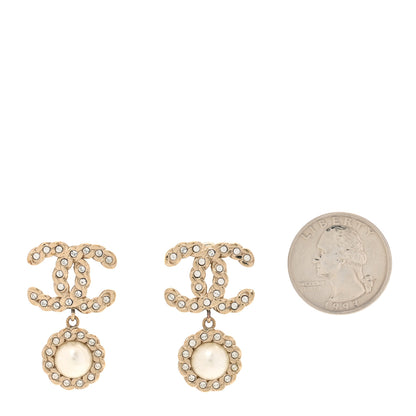 Chanel Crystal CC Pearl Drop Earrings Light Gold 2 of 8