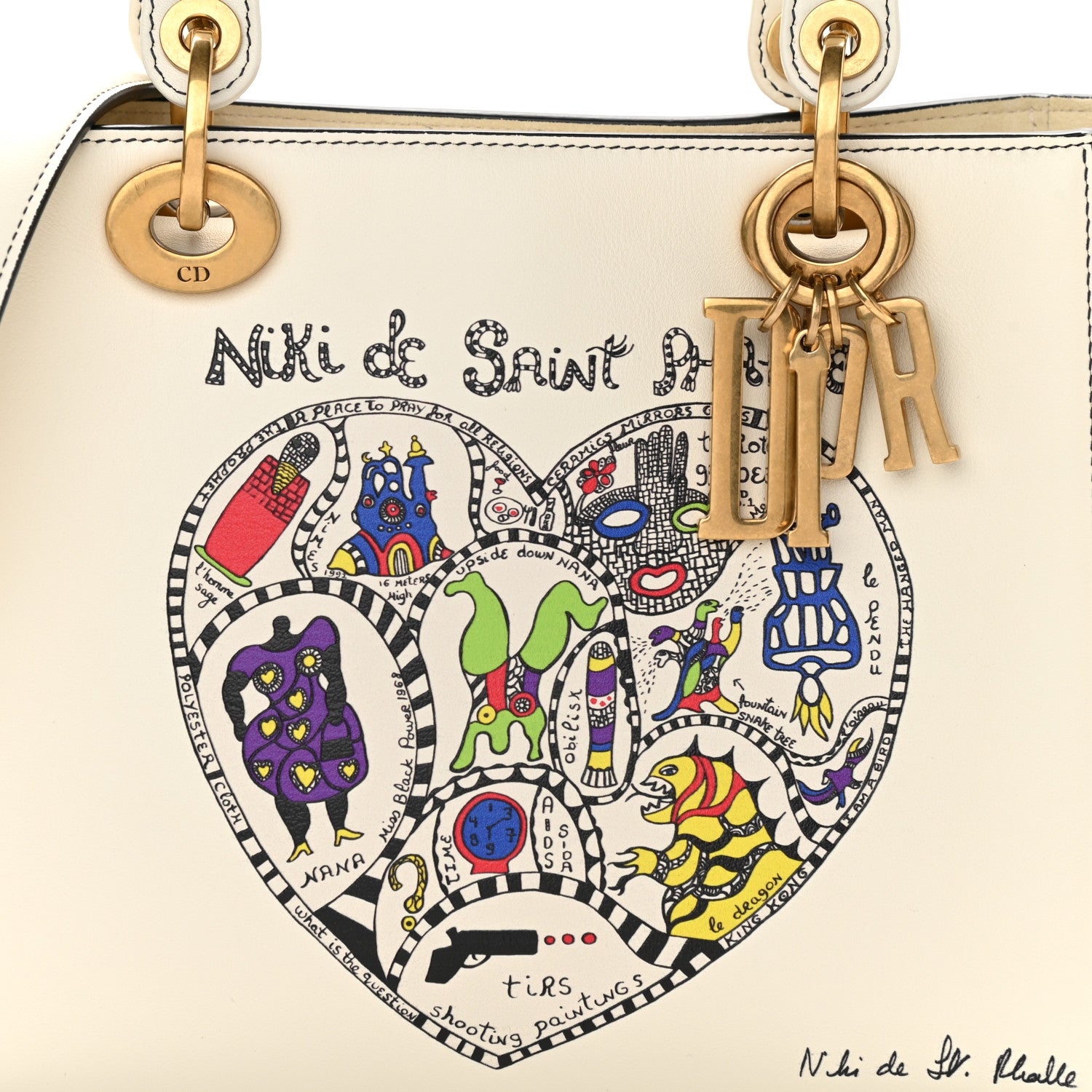 Christian Dior Calfskin Niki De Saint Phalle Heart Medium Supple Lady Dior Off White 7 of 12