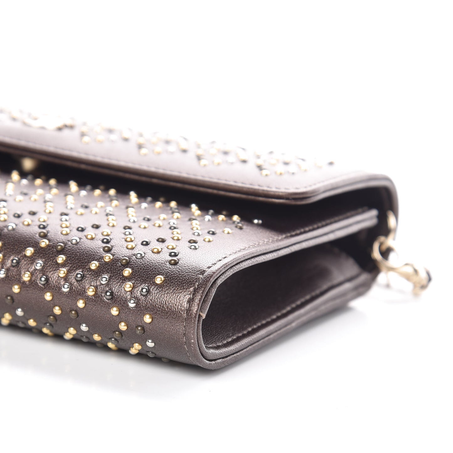 Lambskin Studded Wallet on Removable Chain Bronze