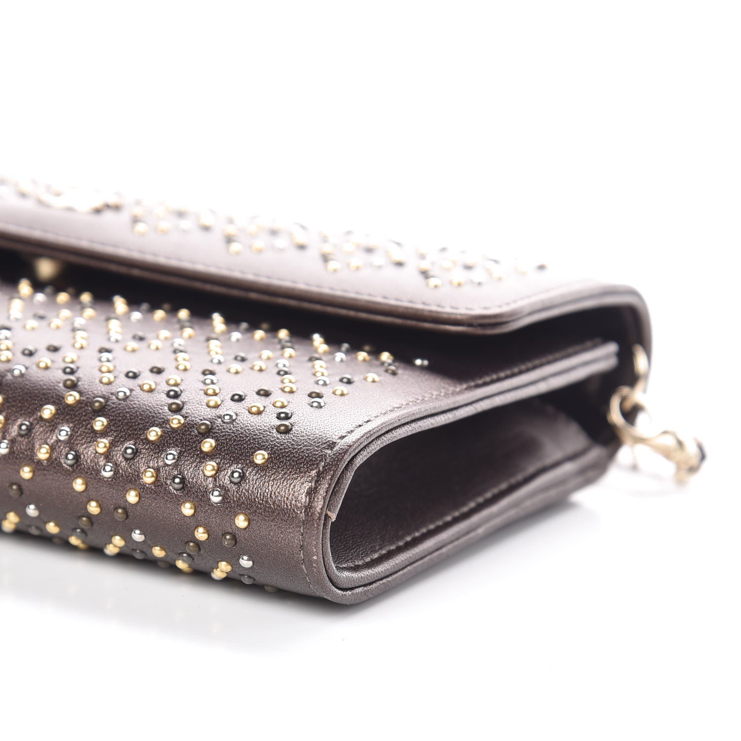 Chanel Lambskin Studded Wallet on Removable Chain Bronze 11 of 12