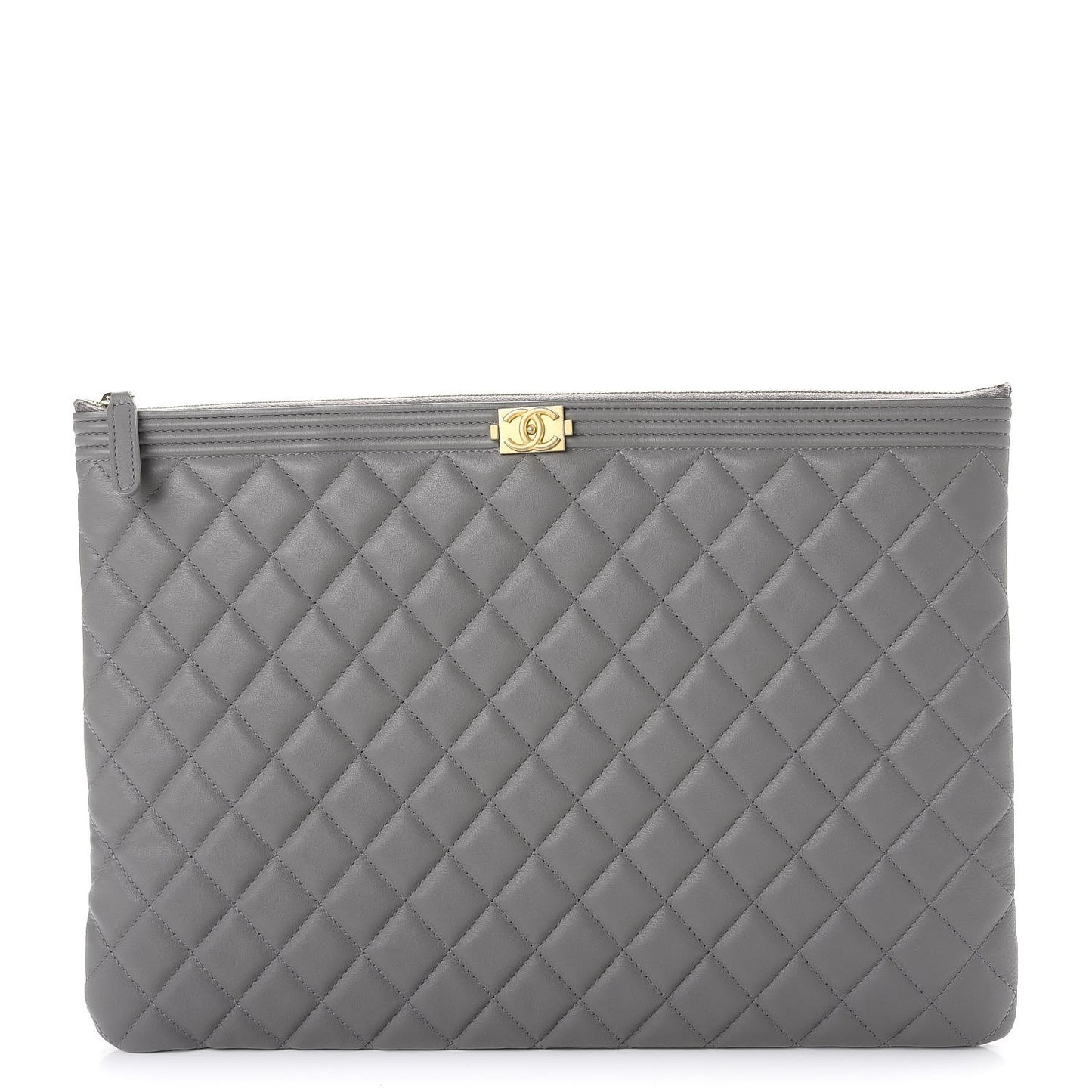Calfskin Quilted Large Boy Cosmetic Case Grey
