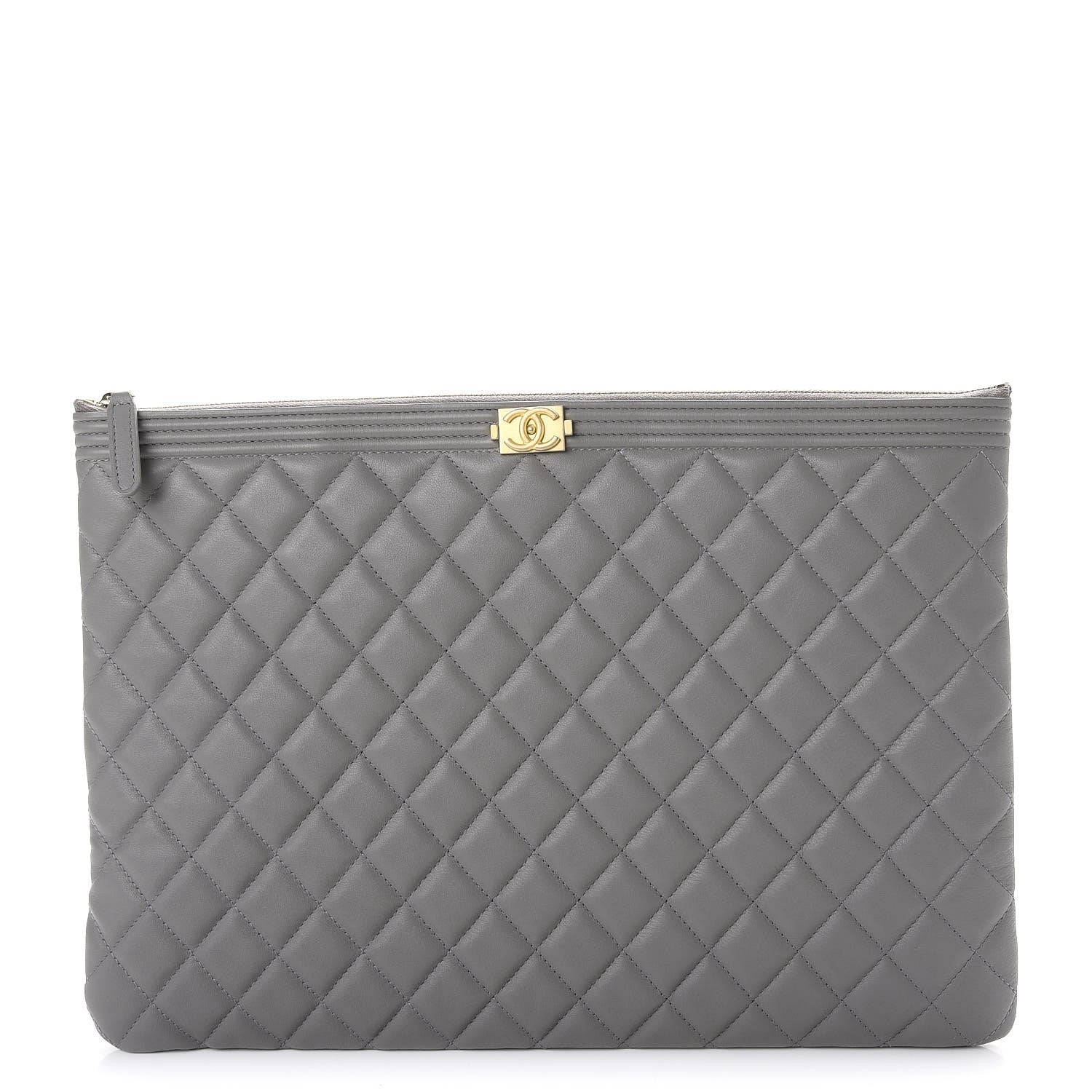 Chanel Calfskin Quilted Large Boy Cosmetic Case Grey 1 of 8