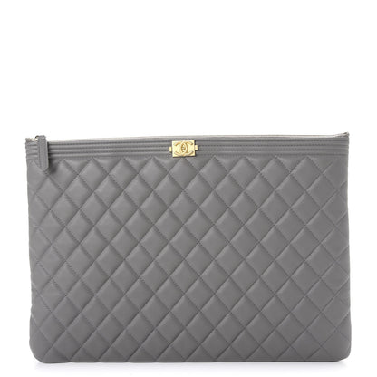Chanel Calfskin Quilted Large Boy Cosmetic Case Grey 1 of 8