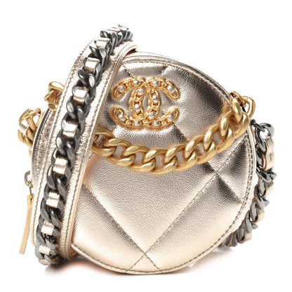 Chanel Metallic Lambskin Quilted Chanel 19 Round Clutch With Chain Gold 1 of 10