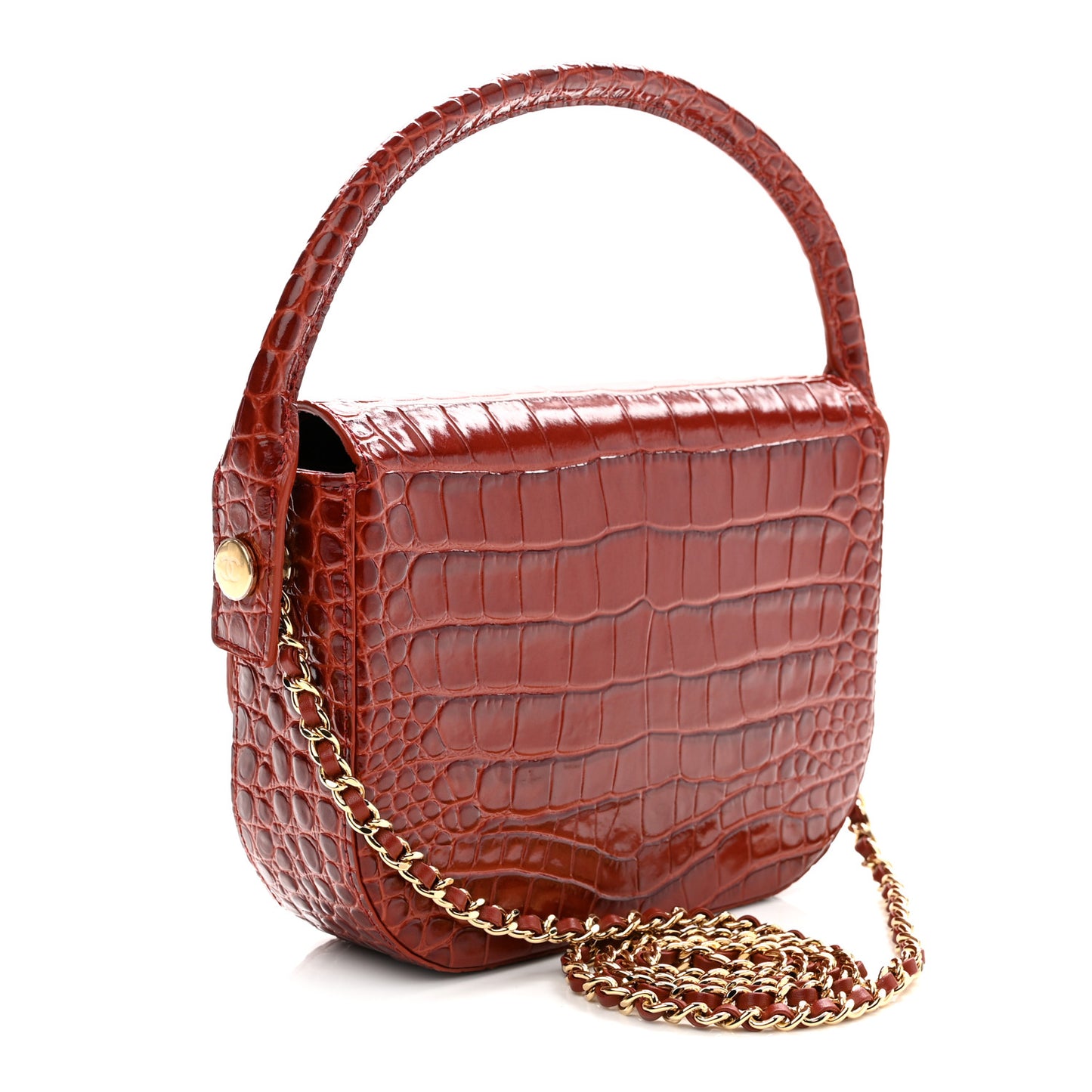 Calfskin Crocodile Embossed Turn Around Mini Flap Burgundy