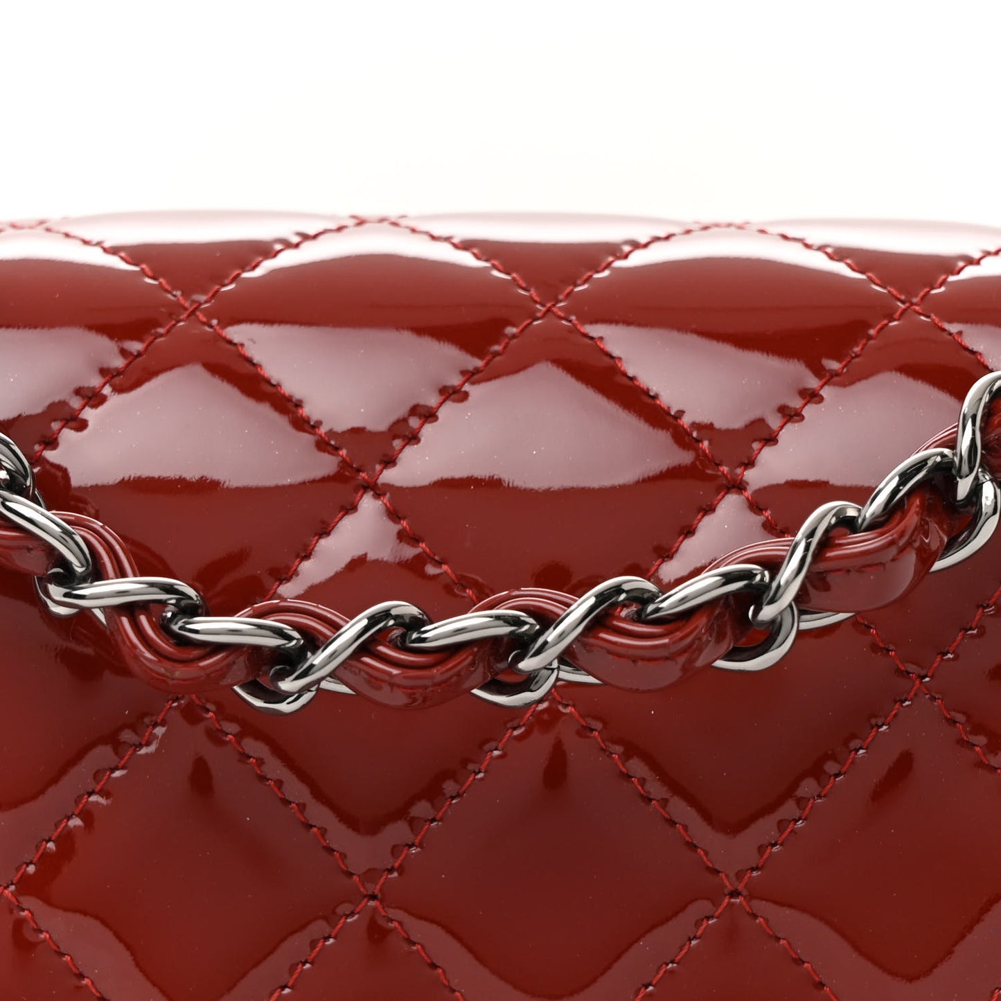 Patent Calfskin Quilted Mini Rectangular Flap Dark Red