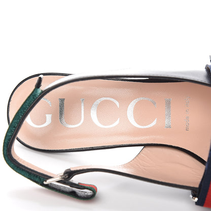 Gucci Malaga Kid Web Horsebit Low Heel Slingback Pumps 38 Black 7 of 9