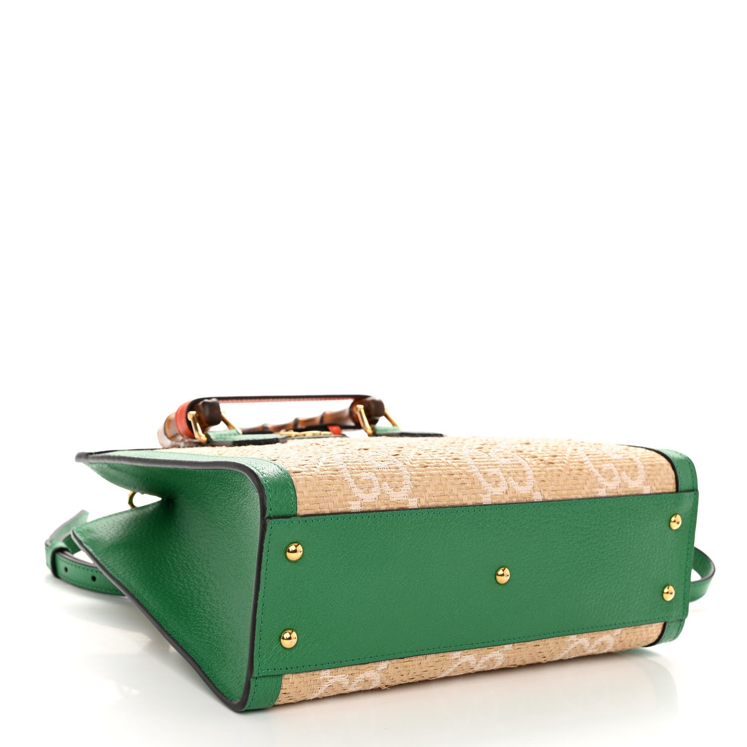 Gucci Raffia Textured Dollar Calfskin Web GG Monogram Small Diana Tote Bag Natural White New Shamarock Deep Orange 4 of 9