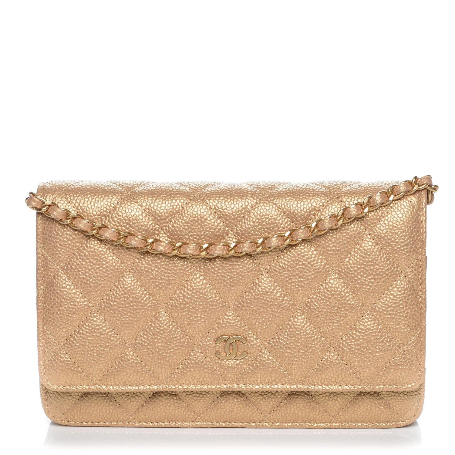 Chanel Pearly Caviar Quilted Wallet On Chain WOC Gold 1 of 8