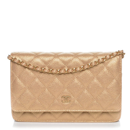Chanel Pearly Caviar Quilted Wallet On Chain WOC Gold 1 of 8
