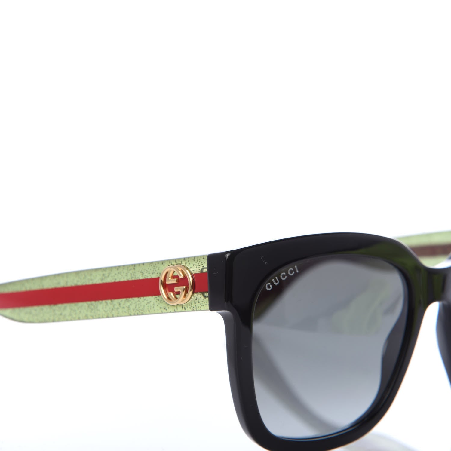 Gucci Acetate Square Frame Web Glitter Sunglasses GG0034S Black Green 7 of 8