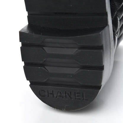 Chanel Shiny Goatskin Calfskin Quilted Lace Up Combat Boots 38 Black 7 of 17