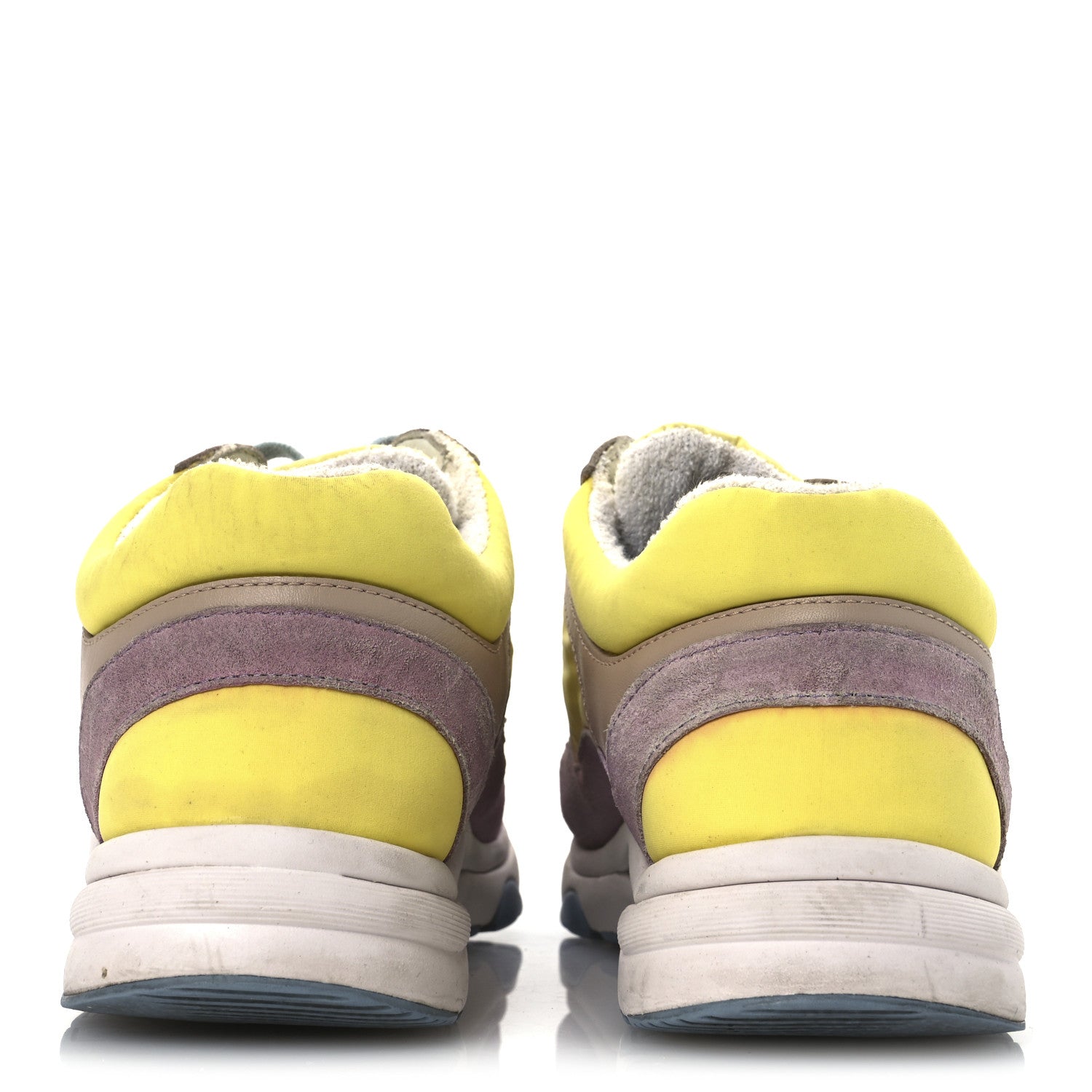 Chanel Nylon Lambskin Calfskin Suede CC Womens Sneakers 38.5 Pink Yellow Purple 6 of 15