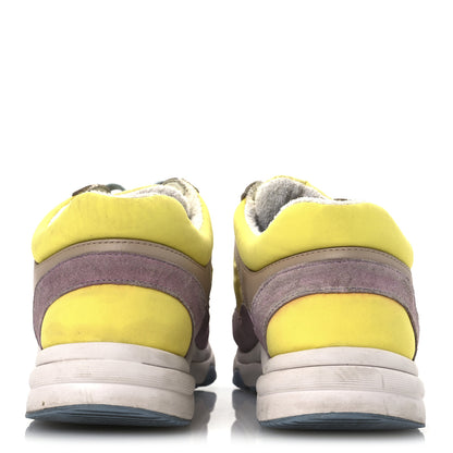 Chanel Nylon Lambskin Calfskin Suede CC Womens Sneakers 38.5 Pink Yellow Purple 6 of 15