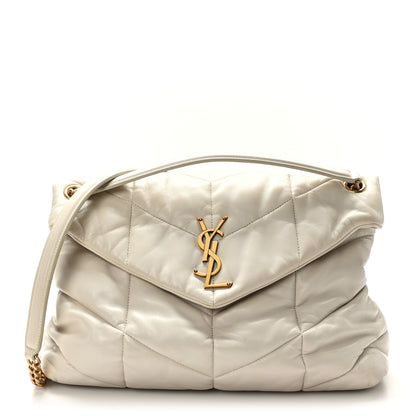 Saint Laurent Lambskin Quilted Medium Loulou Puffer Monogram Chain Satchel Crema Soft 1 of 9