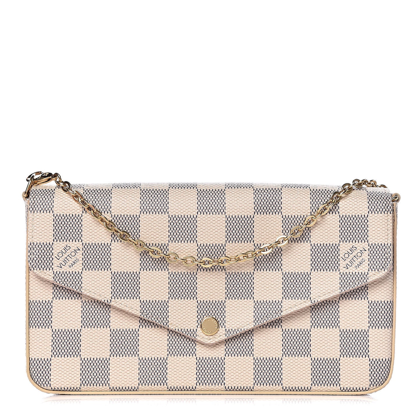 Damier Azur Pochette Felicie Chain Wallet Rose Ballerine