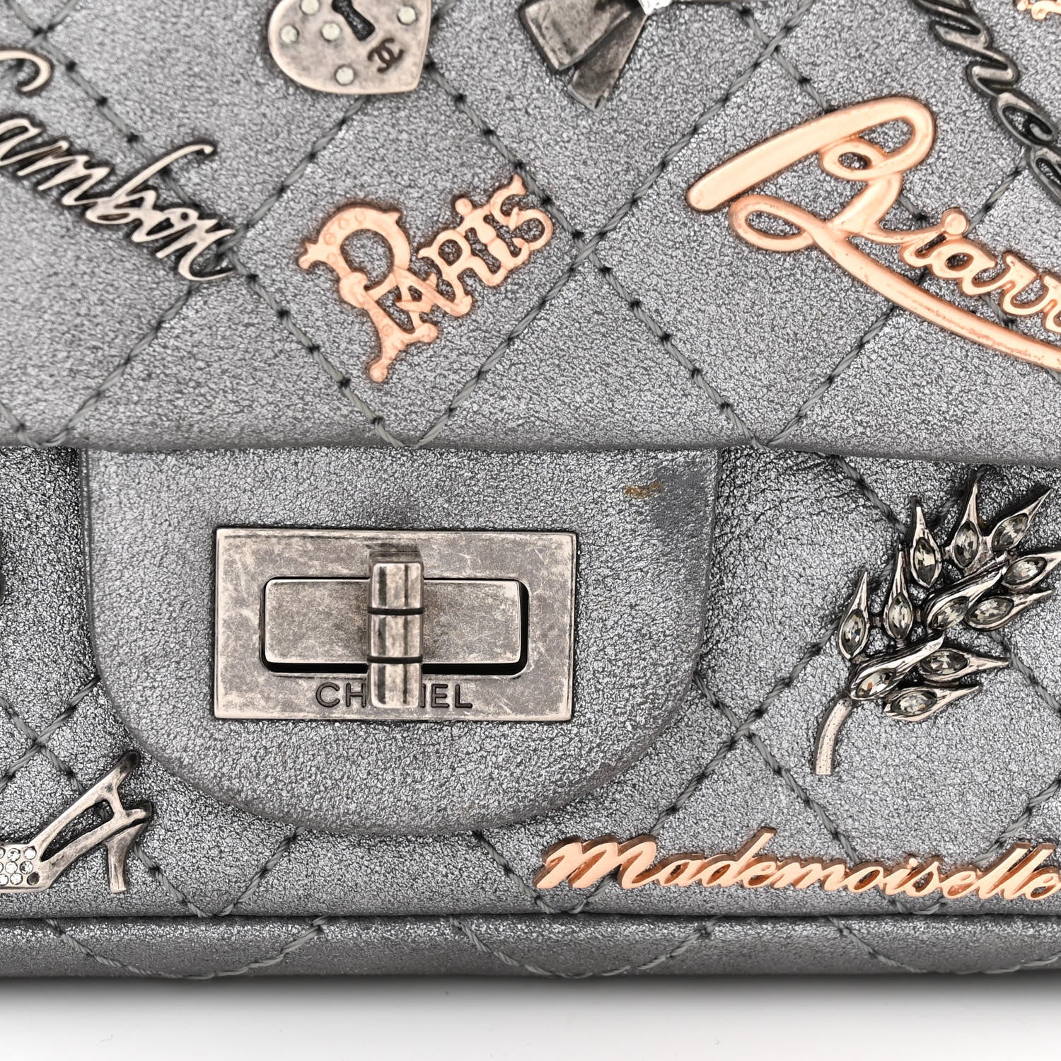 Chanel Metallic Calfskin Quilted Lucky Charms 2.55 Reissue 224 Flap Dark Silver 12 of 14