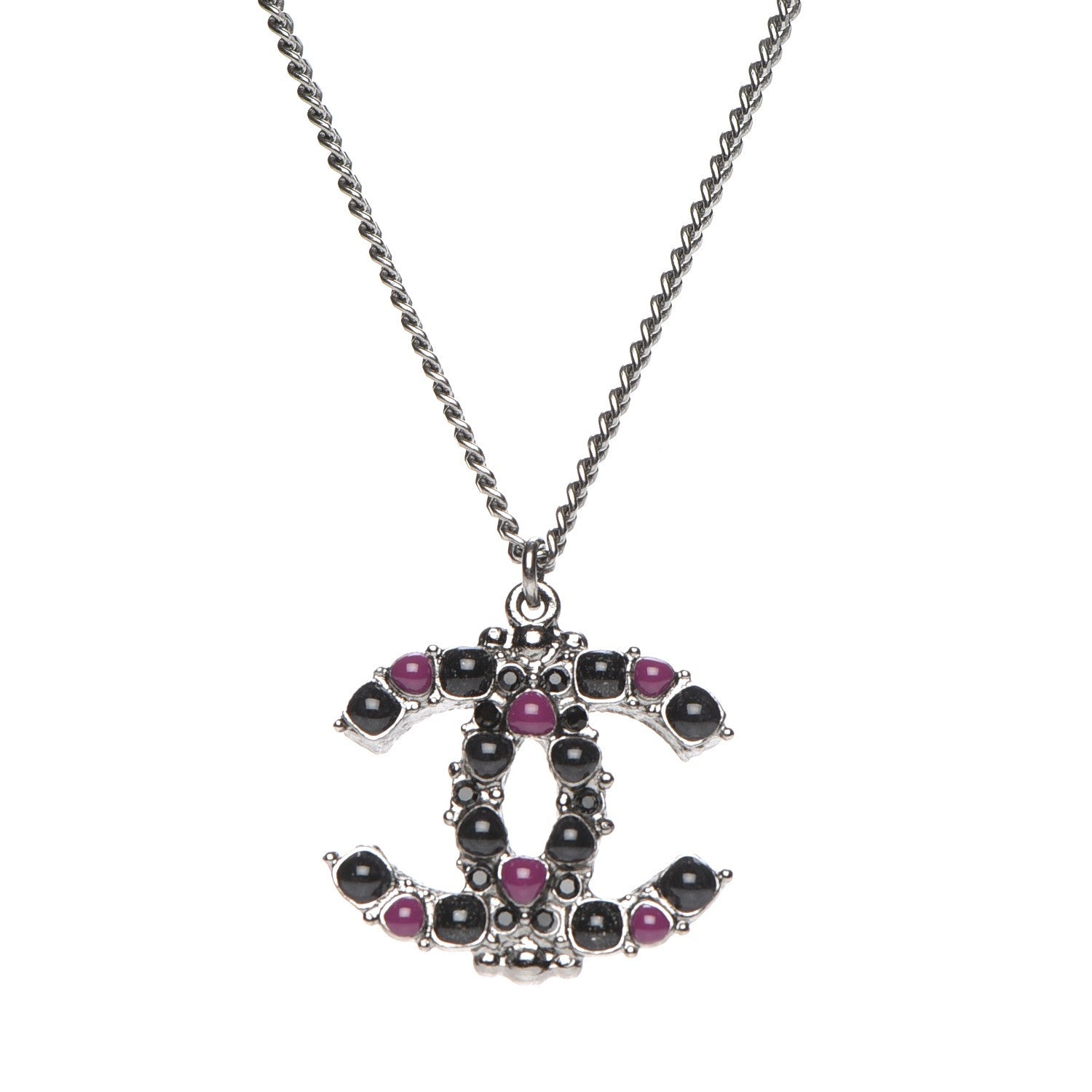 Chanel Ruthenium Resin CC Necklace Black Purple 4 of 8