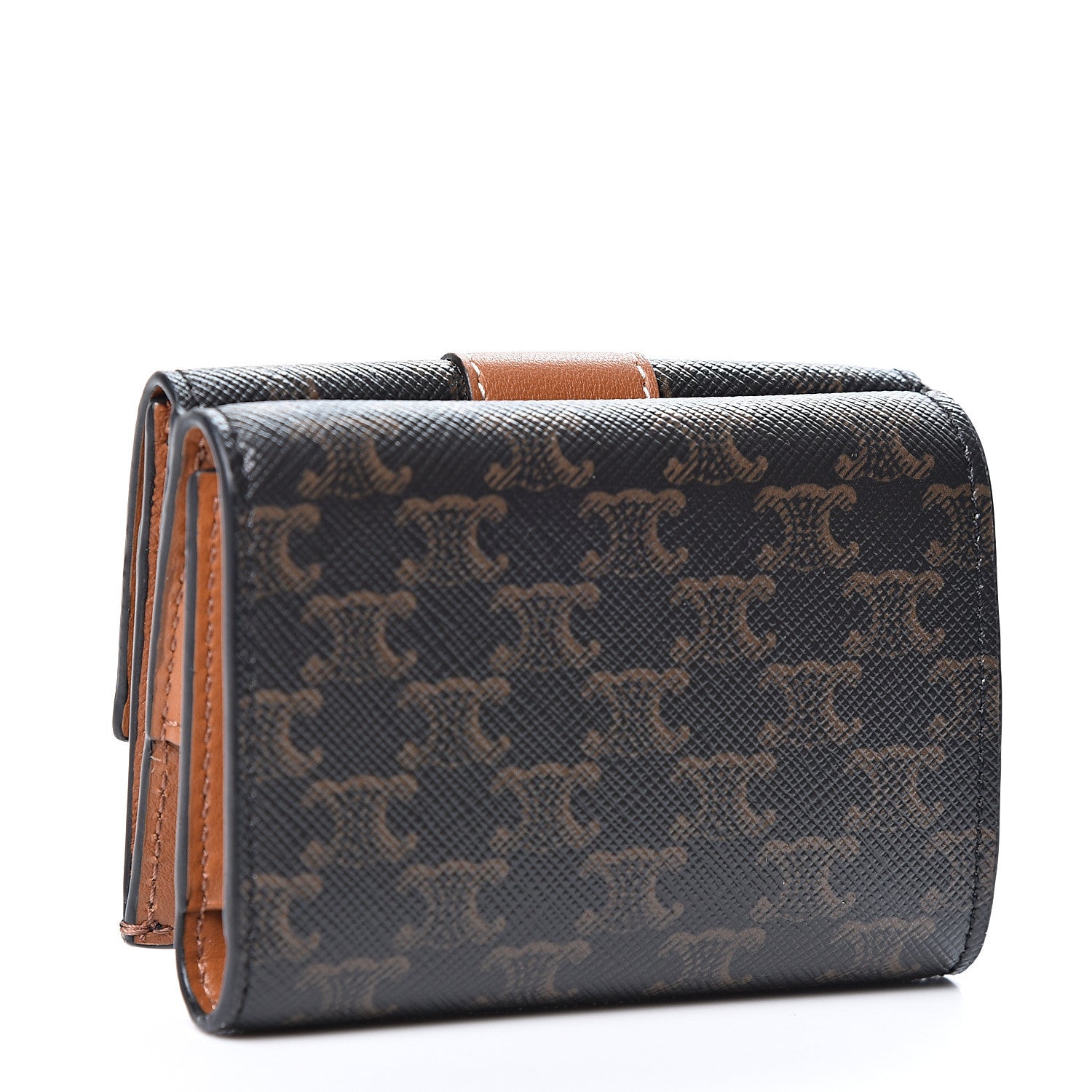 Celine Canvas Triomphe Lambskin Folded Compact Wallet Tan 2 of 11
