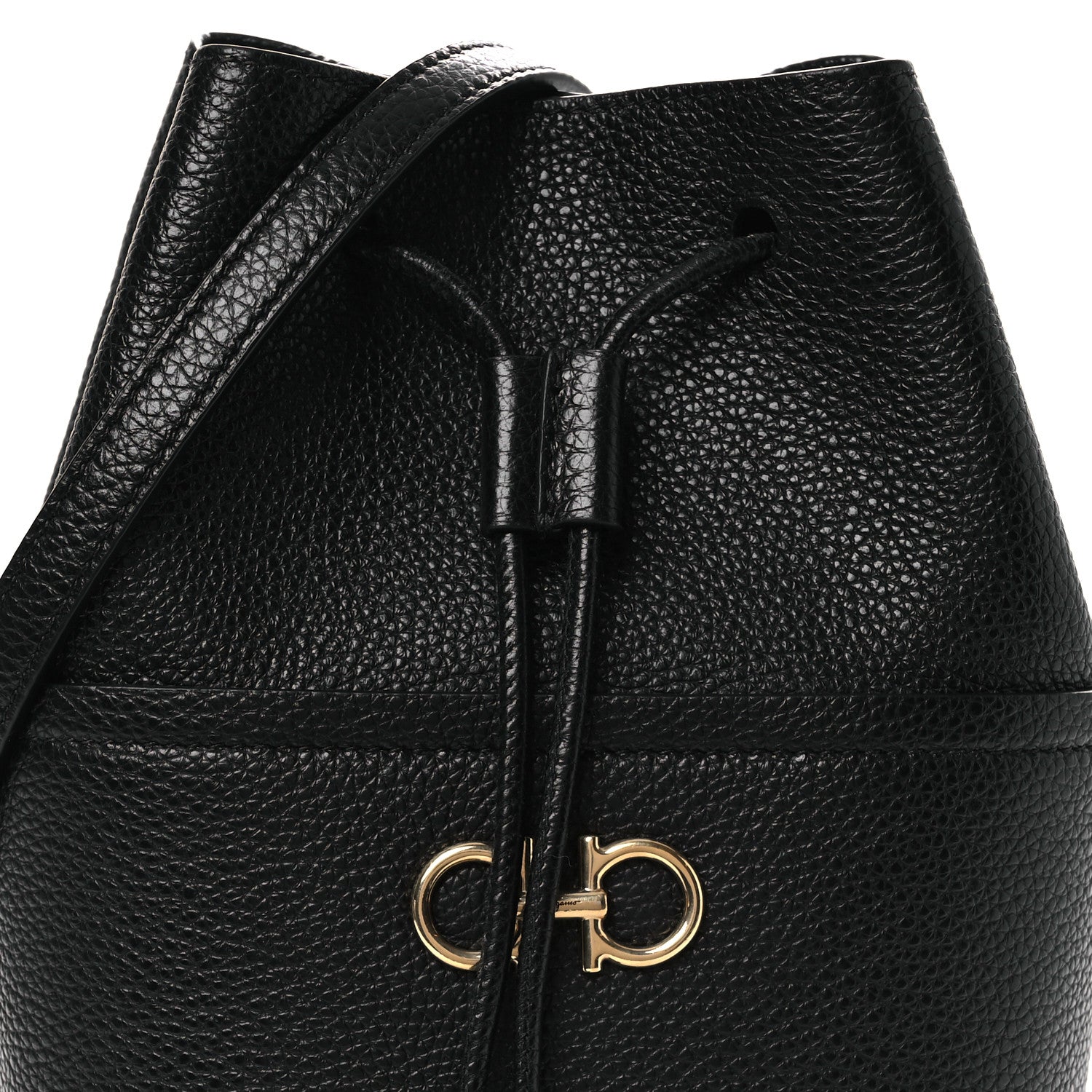Salvatore Ferragamo Grained Calfskin Mini Gancino Bucket Bag Black 7 of 9