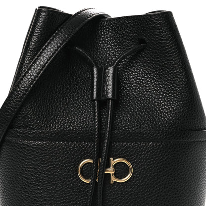 Salvatore Ferragamo Grained Calfskin Mini Gancino Bucket Bag Black 7 of 9