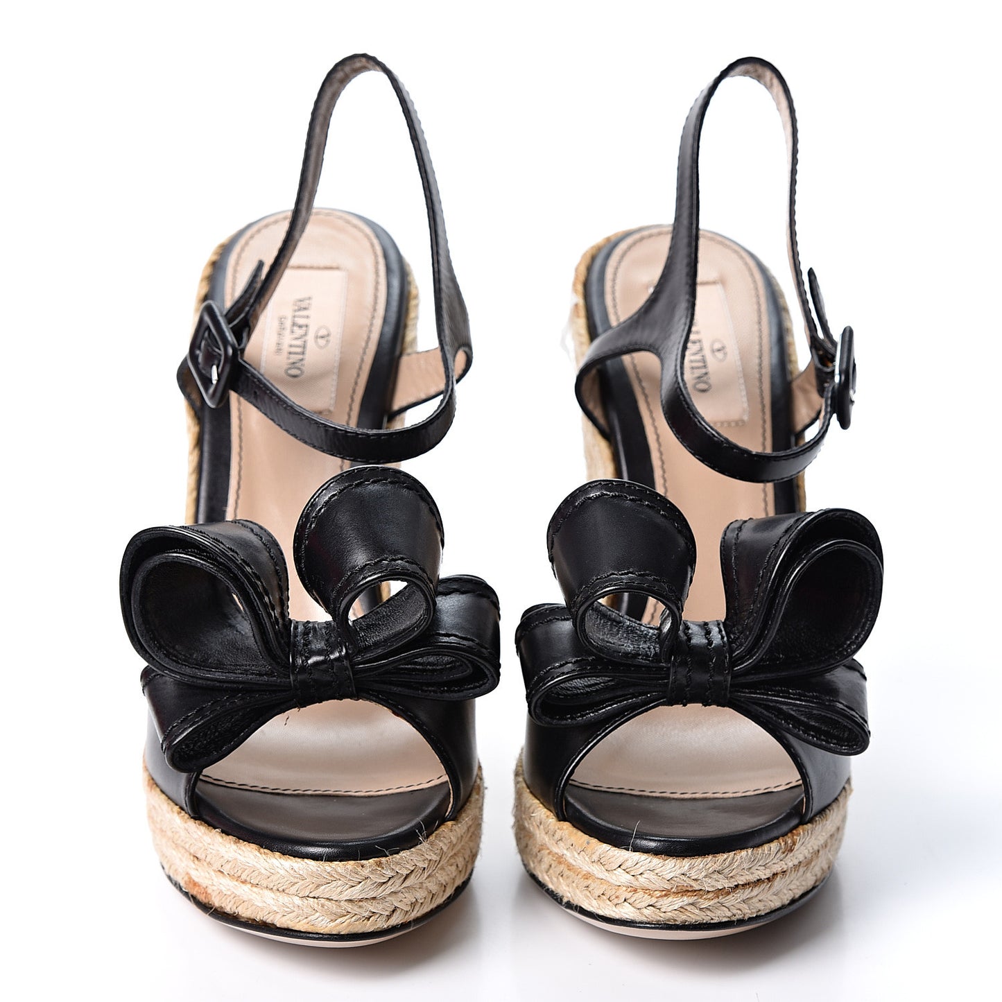 Nappa Bow Espadrille Wedge Sandals 38 Black