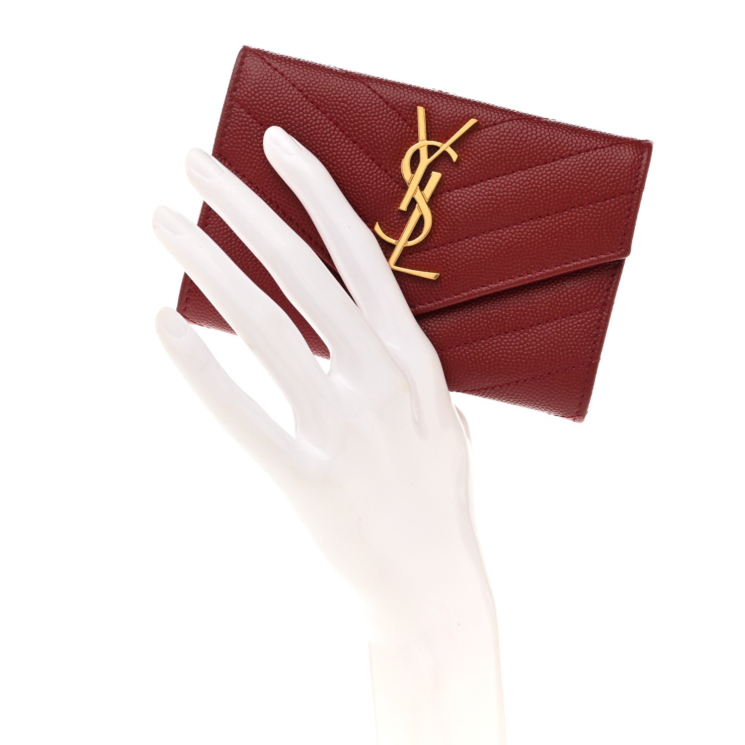 Saint Laurent Grain De Poudre Matelasse Chevron Small Monogram Envelope Wallet Bordeaux 2 of 11