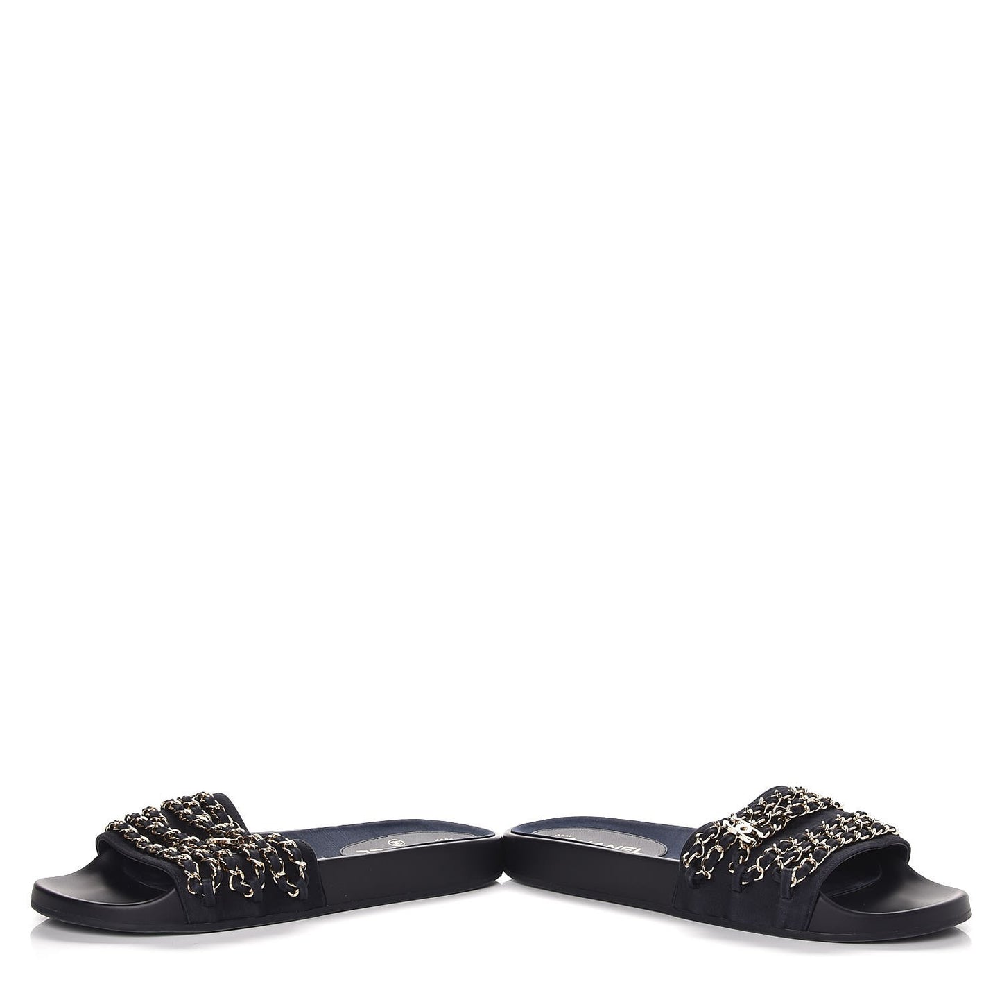 Lambskin Canvas Chain Flat Sandals 39 Marine