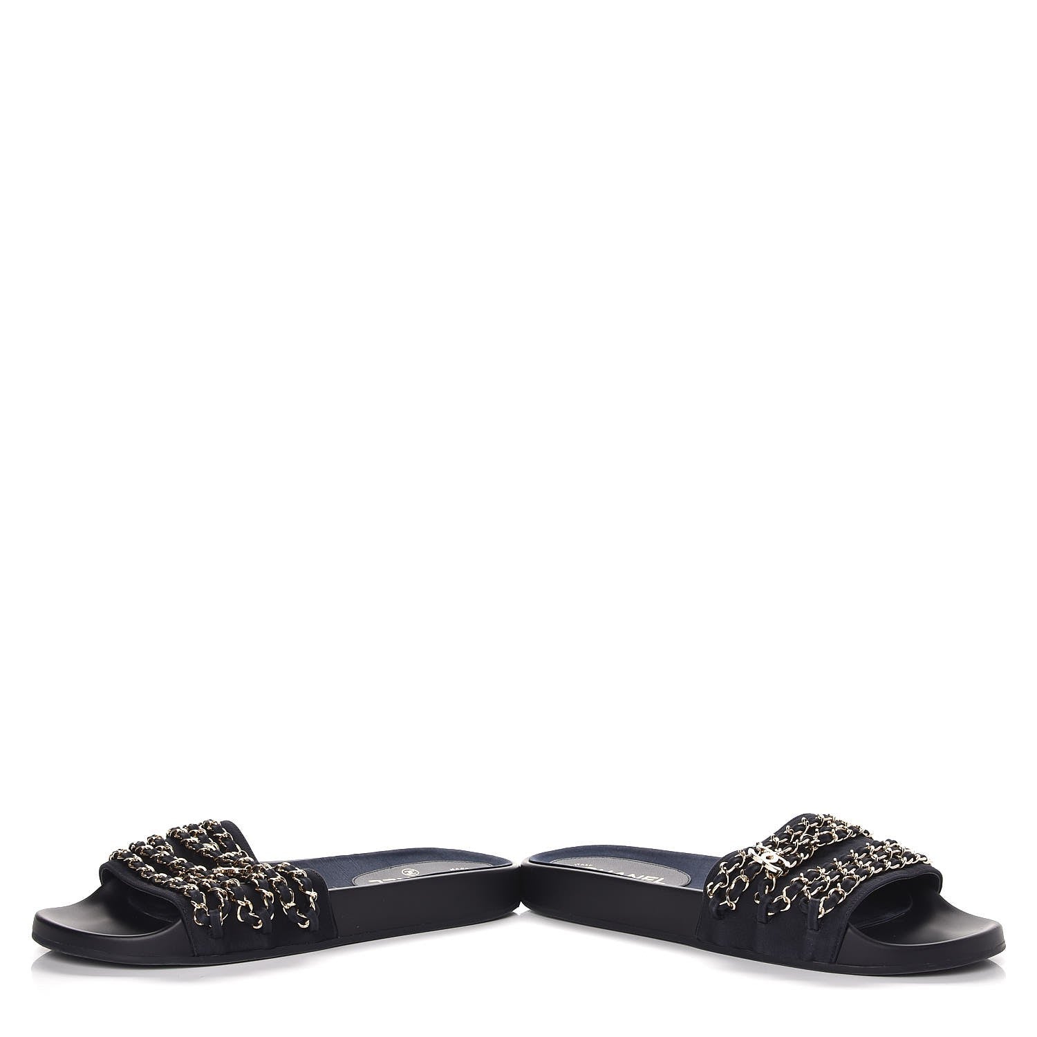 Chanel Lambskin Canvas Chain Flat Sandals 39 Marine 6 of 11