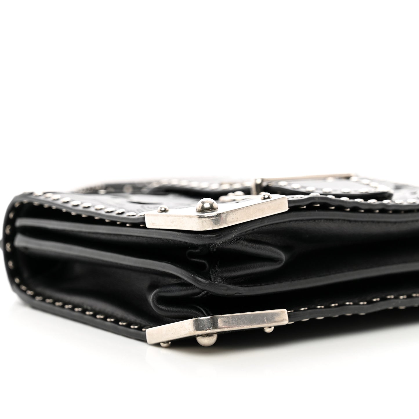 City Calf Saffiano Studded Laser Cut Cahier Bag Black