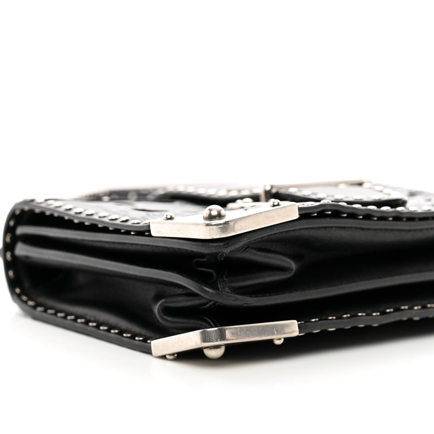 Prada City Calf Saffiano Studded Laser Cut Cahier Bag Black 8 of 11
