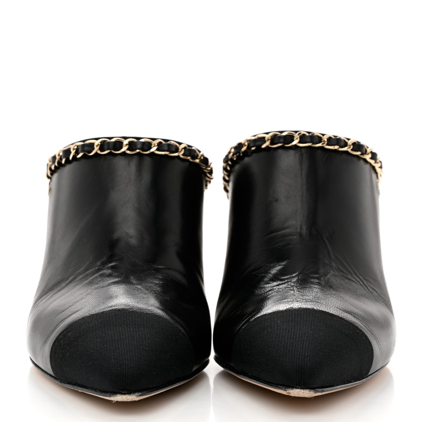 Lambskin Grosgrain Cap Toe Chain Mule 41 Black