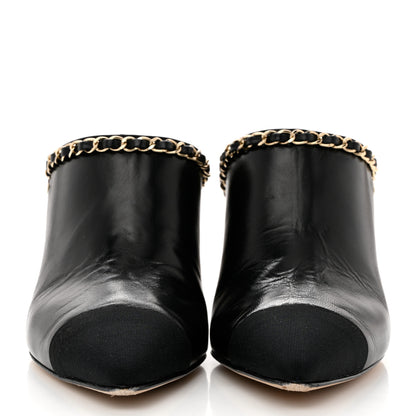 Chanel Lambskin Grosgrain Cap Toe Chain Mule 41 Black 2 of 11