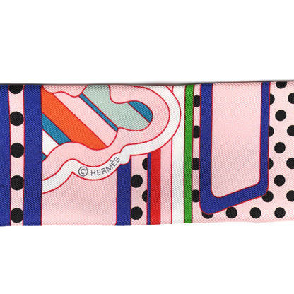 Hermes Silk Faubourg Rainbow Twilly Rose Pale Rouge Vert 4 of 4