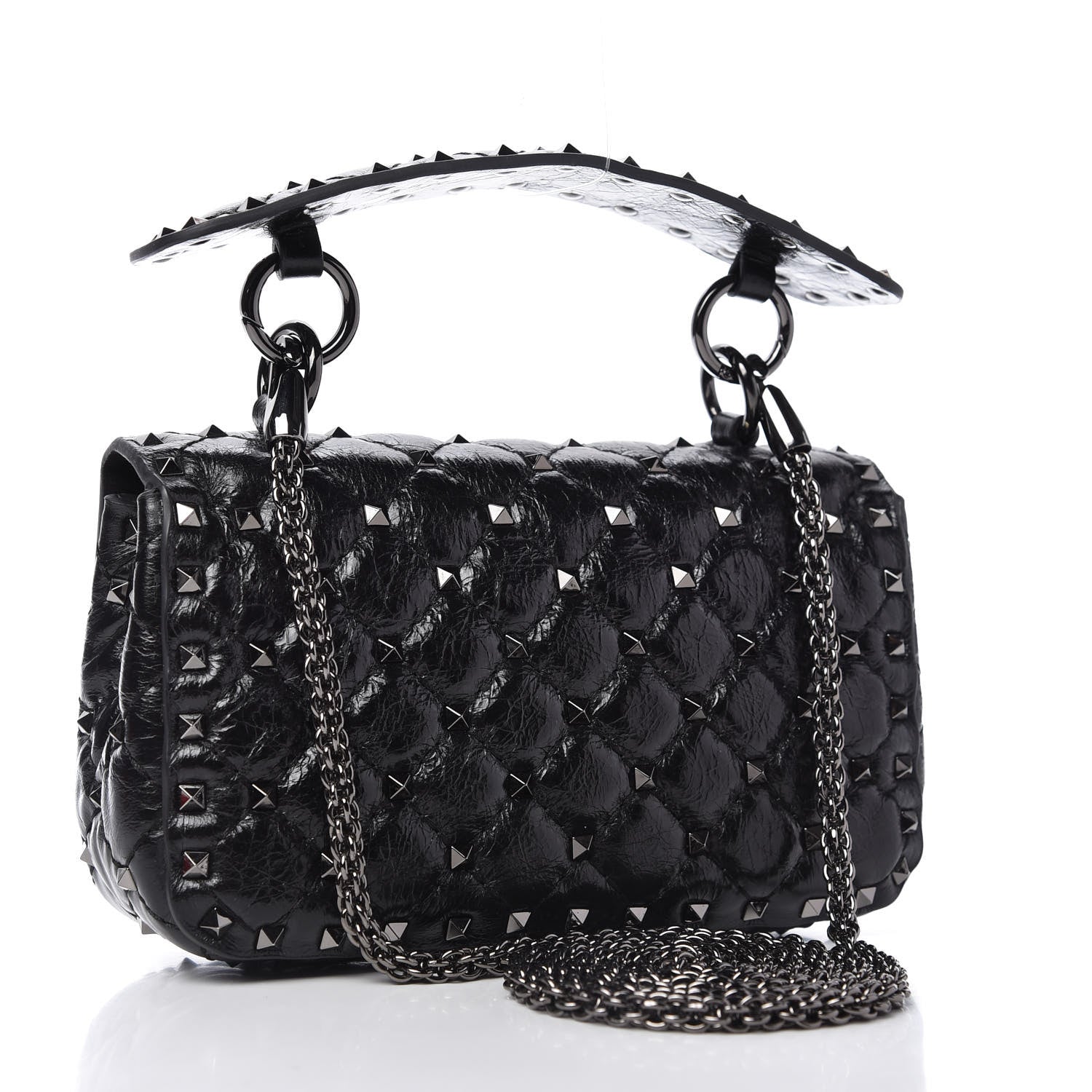 Valentino Garavani Craquele Nappa Small Rockstud Spike Shoulder Bag Black 3 of 9