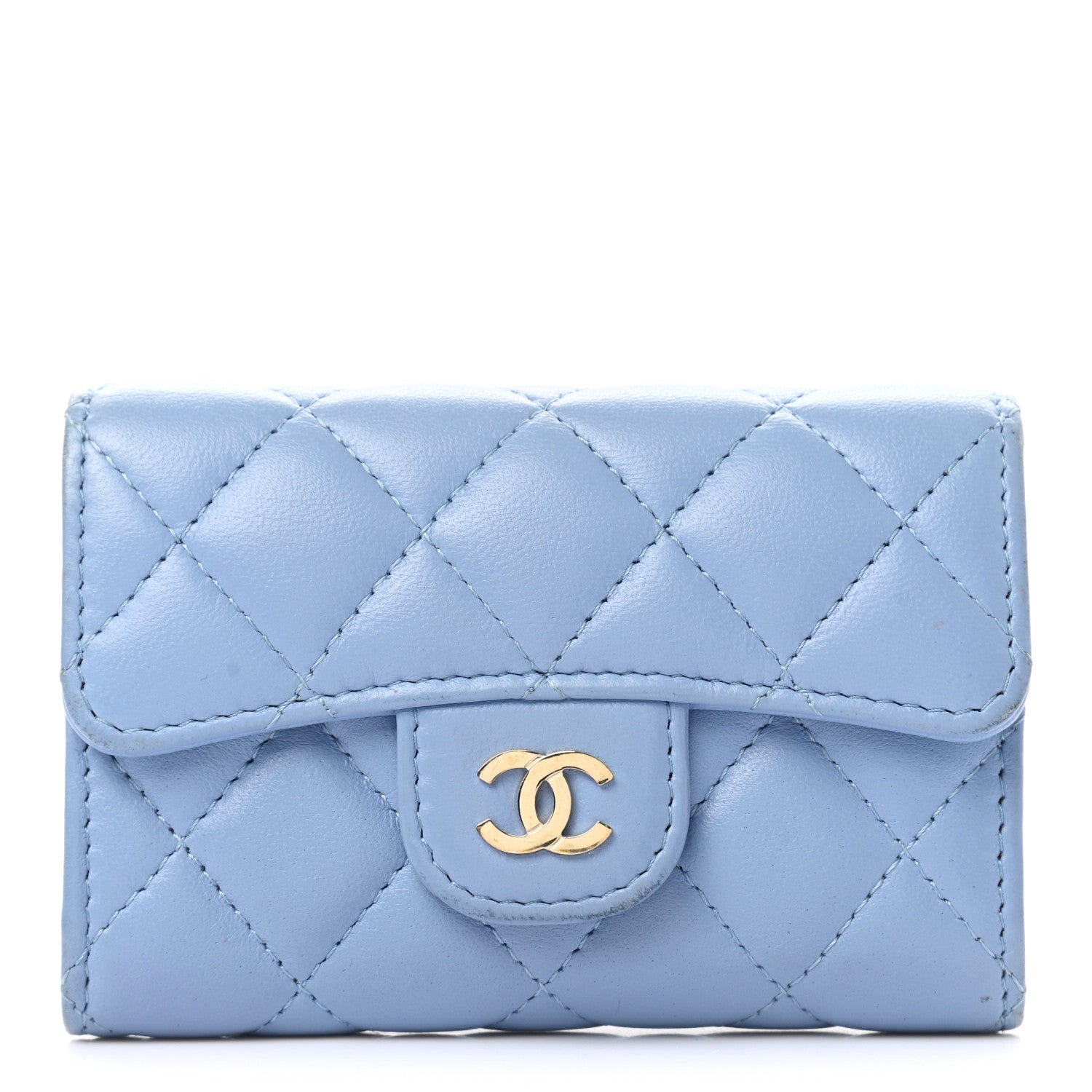 Chanel Lambskin Quilted Flap Card Holder Wallet Light Blue 1 of 8